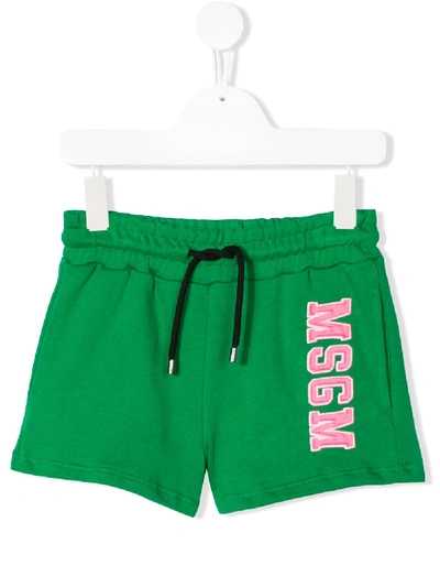 Msgm Kids' Logo Embroidered Shorts In Green
