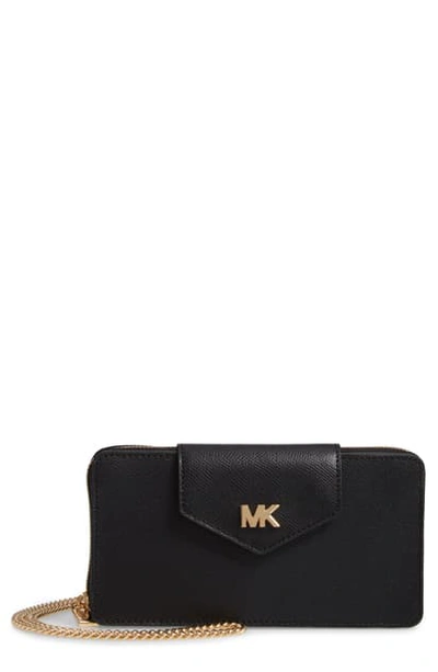 Michael Michael Kors Small Convertible Leather Wallet On A Chain In Black