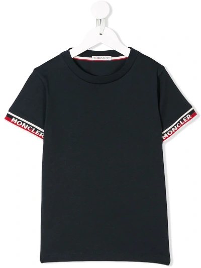 Moncler Kids' Jacquard Trim T-shirt In Blue