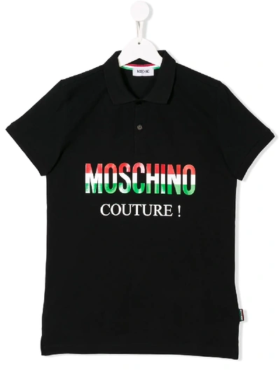 Moschino Teen Logo Print Polo Shirt In Black