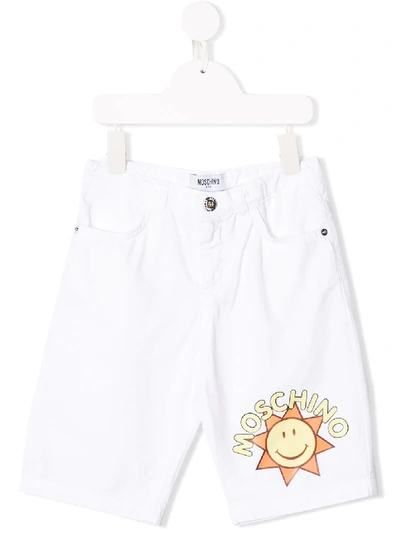 Moschino Kids' Logo Denim Shorts In White