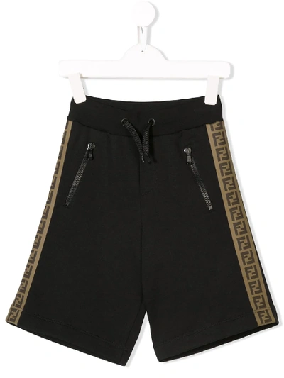 Fendi Kids' Ff Logo Flared Trousers In Black
