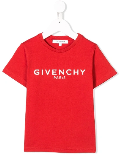 Givenchy Kids' Distressed Logo Print T-shirt In Red