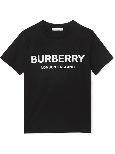 Burberry Kids' Logo Print Cotton T-shirt In Black