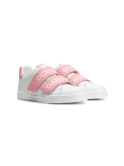 Dolce & Gabbana Kids' Logo Touch-strap Sneakers In White