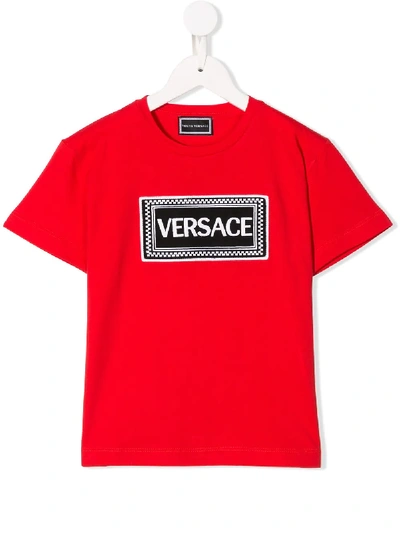 Young Versace Kids' Logo Patch T-shirt In Red