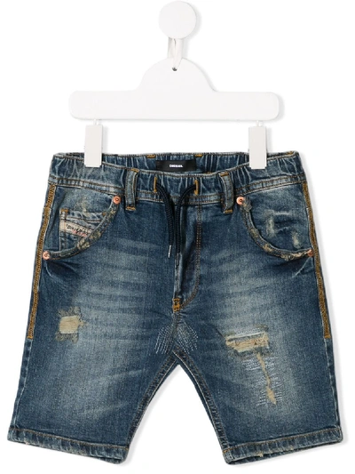 Diesel Kids' Distressed Denim Shorts In Blue