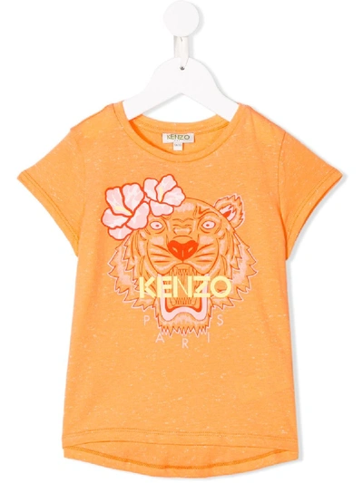 Kenzo Kids' Hawaiian Tiger T-shirt In Orange