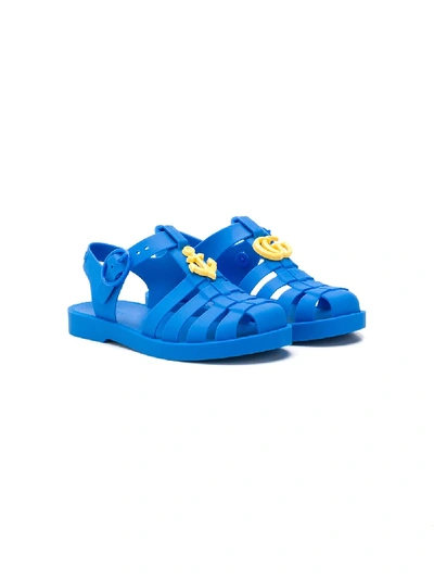 Gucci Kids' Gg Anchor Jelly Sandals In Blue