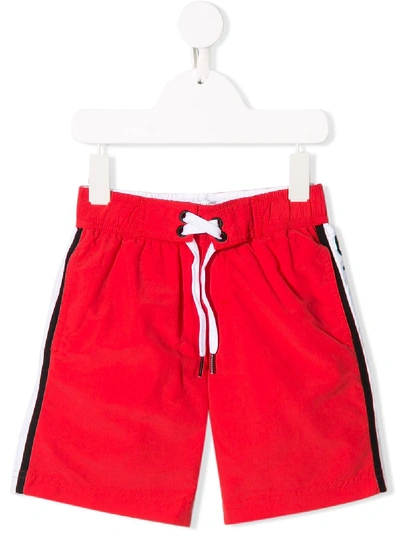 Givenchy Kids' Logo Stripe Swim Shorts In Rosso