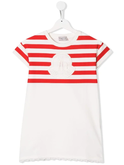 Moncler Kids' Striped Logo T-shirt Dress In White