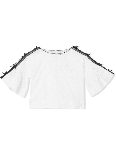 Burberry Kids' Anca Lace Embroidered Fluted Sleeve Top, Size 3-14 In White