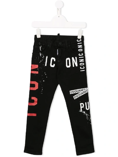 Dsquared2 Kids' Icon Patch Jeans In Black