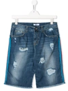 Msgm Teen Stripe Trim Denim Shorts In Blue