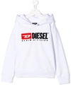 Diesel Kids' Logo Print Cotton Sweatshirt Hoodie In White