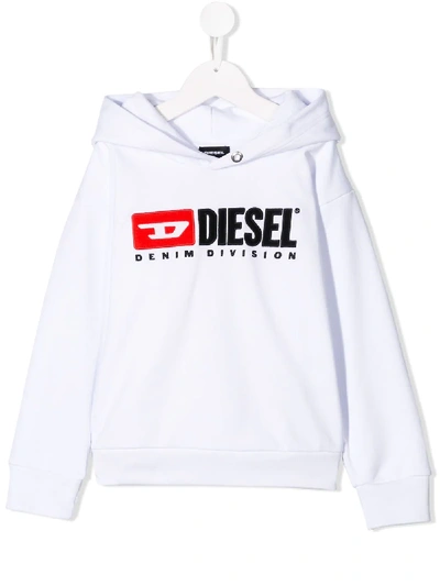 Diesel Kids' Logo Print Cotton Sweatshirt Hoodie In White