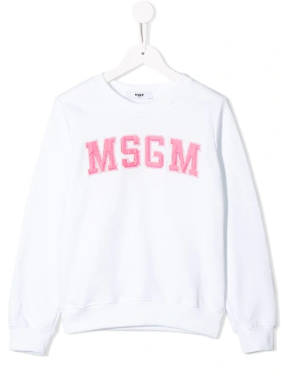 Msgm Kids' Logo Crew Neck Sweatshirt In White