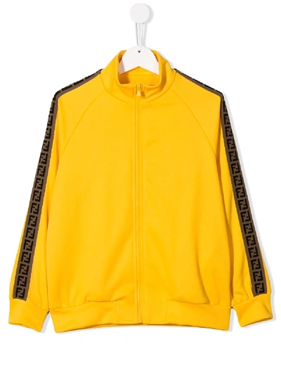 Fendi Kids' Logo Trim Jersey Sweatshirt In Yellow