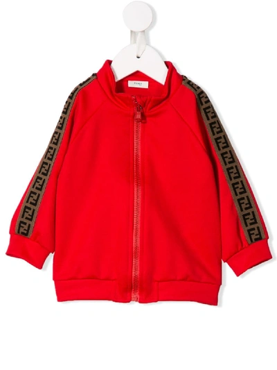 Fendi Babies' Logo Zipped Sweatshirt In Red