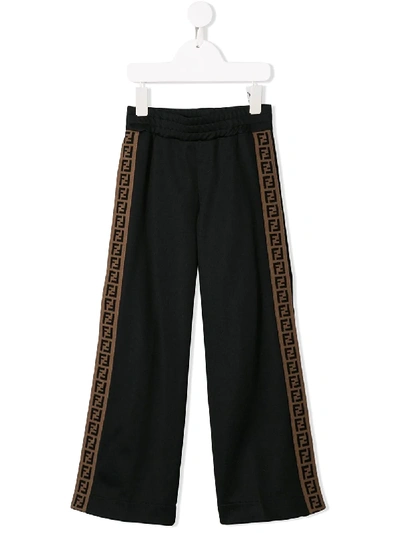 Fendi Teen Contrast Logo Panel Trousers In Nero/bianco