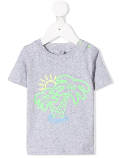 Stella Mccartney Babies' Palm Tree Print T-shirt In Grey