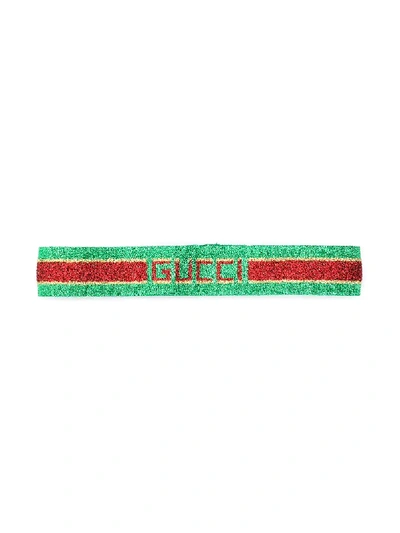 Gucci Kids' Logo拼色发带 In Green