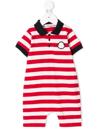 Moncler Babies' Striped Polo Shortie In Red