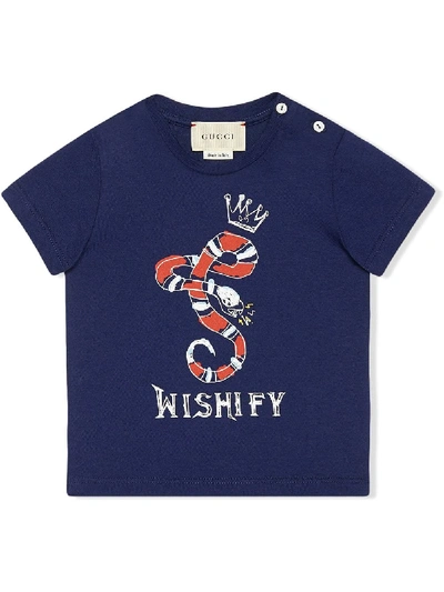 Gucci Baby T-shirt With Kingsnake Print In Blue