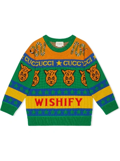 Gucci Kids' Children's Symbols Wool Cotton Jumper In Green