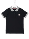 Moncler Teen Contrast-trimmed Polo Shirt In Blue