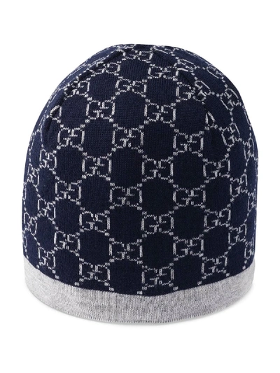 Gucci Kids' Children's Gg Pattern Wool Hat In Blue