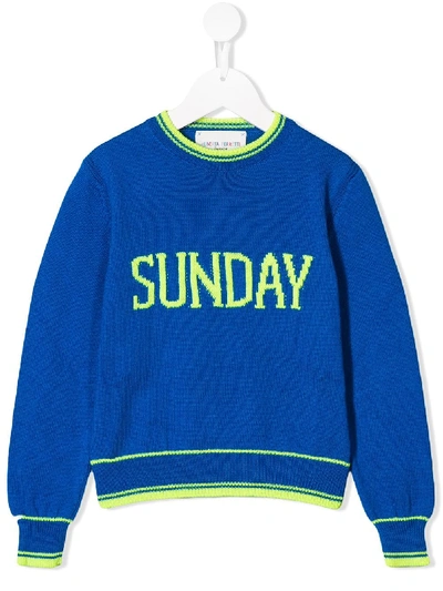 Alberta Ferretti Kids' Royal Blue Sweater For Girl With Fucshia Writing