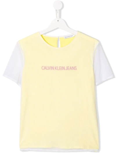 Calvin Klein Teen Contrasting Sleeve T-shirt In Green