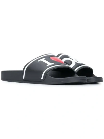 Dolce & Gabbana Kids' Logo Embossed Leather Slide Sandals In Black