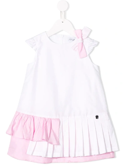 Simonetta Kids' Asymmetrical Hem Pleated Dress In White