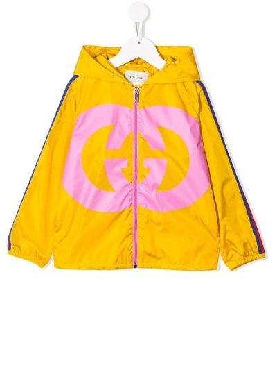 Gucci Kids' Logo印花连帽夹克 In Yellow