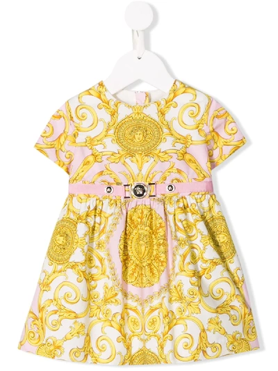 Young Versace Babies' Baroque Print Dress In Yellow