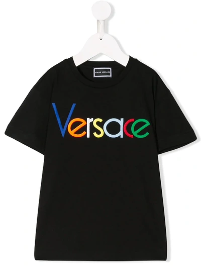 Young Versace Kids' Embroidered Logo T-shirt In Black