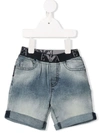 EMPORIO ARMANI LOGO WAISTBAND DENIM SHORTS