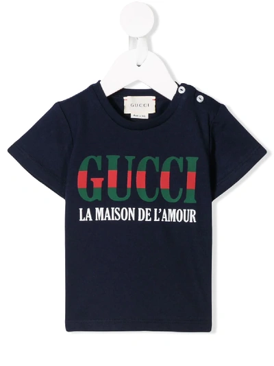 Gucci Babies' Logo Print T-shirt In Blue