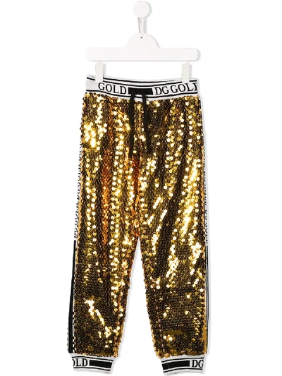 Dolce & Gabbana Sequin Joggers In Gold