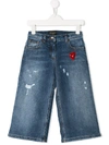 DOLCE & GABBANA HEART PATCH DISTRESSED JEANS