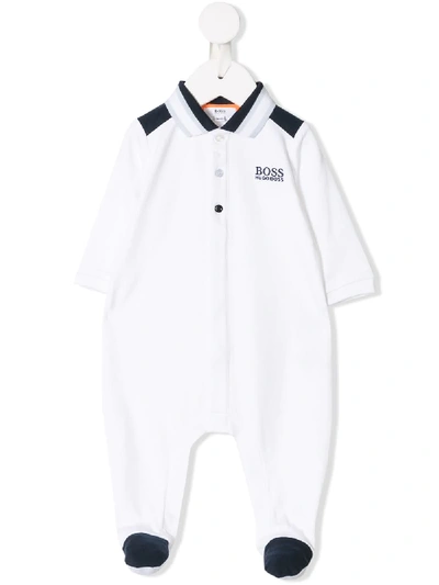 Hugo Boss Babies' Logo长袖连体衣套装 In White