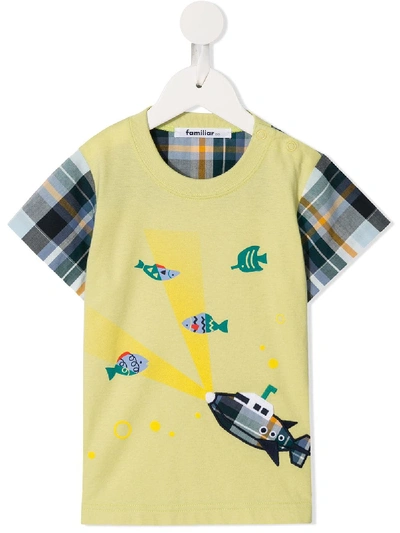 Familiar Kids' Checked Sleeve T-shirt In Yellow