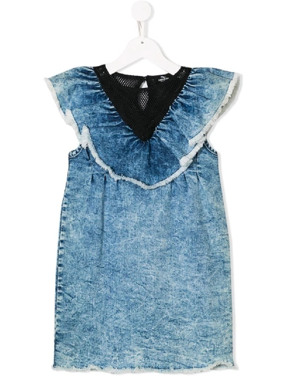 Andorine Kids' Ruffled Denim Dress In Blue