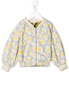 Raspberry Plum Fried Egg Print Bomber Jacket In Blue