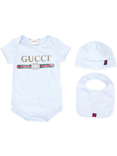 Gucci Babies' Logo印花连体衣 In Blue
