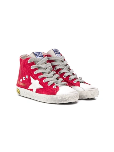 Golden Goose Kids' White Star Sneakers In Red
