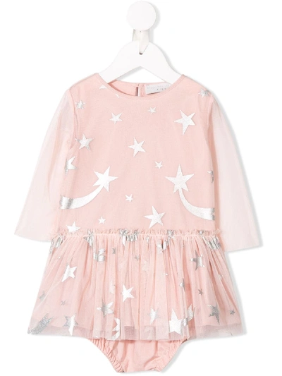 Stella Mccartney Babies' 薄纱&平纹针织连衣裙配尿布裆 In Pink