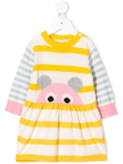Stella Mccartney Striped Babygirl Dress With Mouse In Ivory